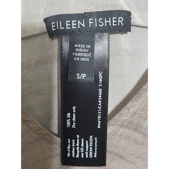 Eileen Fisher Women Small Mocha Grove Printed Silk Crepe V Neck Wedge Tunic Top - Picture 7 of 9